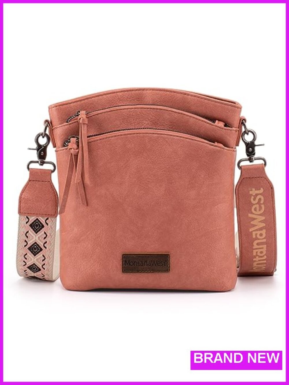Faux Leather Multi Zip Pocket Crossbody Bag With Guitar Strap